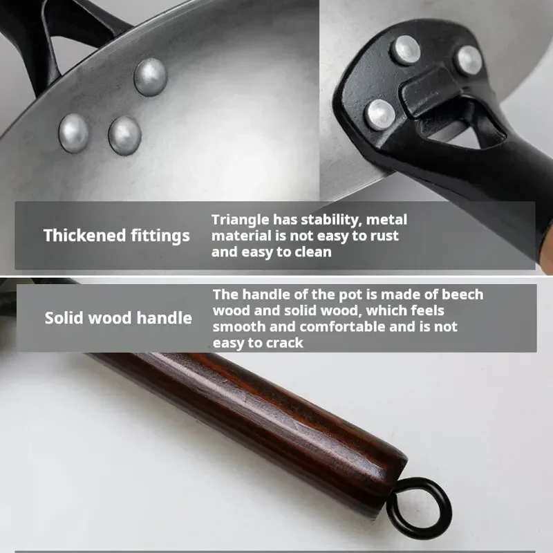 Iron Pot Household Frying Pan Traditional Hand Forged Without Coating Wooden Handle Old-style Non-iron Pot (30cm) image 5