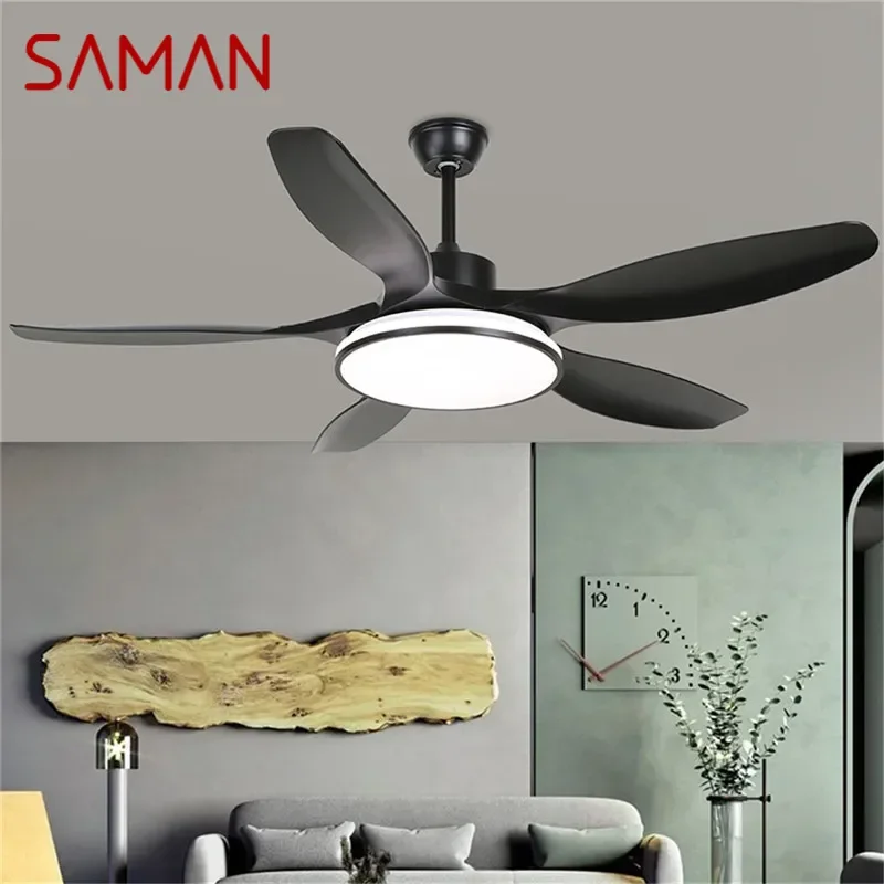 SAMAN Modern Fan Light Luxury Living Room Restaurant Bedroom Study LED Ceiling Fan Light Remote Electric Fan Light