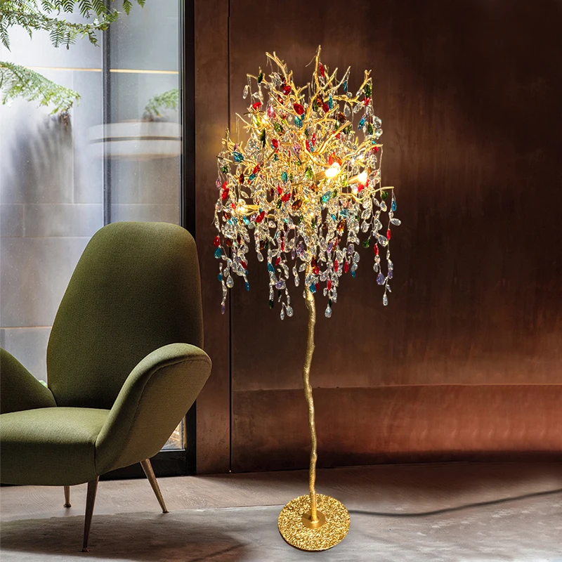 Luxury K9 crystal solid copper floor lamp for bedroom bedside and living space decoration