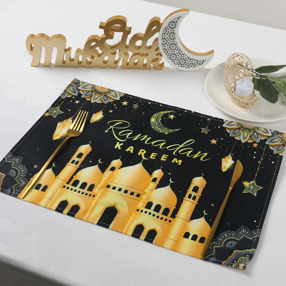 Eid Mubarak Dining Mat Ramadan Decoration 2024 for Home Ramadan Kareem Table Placemat Islamic Muslim  Eid Al Adha Party Decor