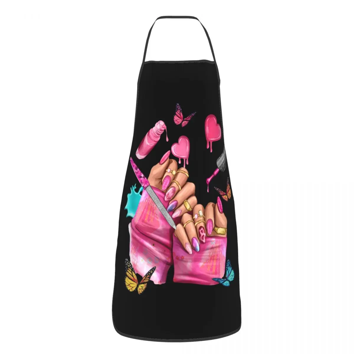 Custom Unisex Pink Nail Art Hand Apron Adult Women Men Chef Tablier Cuisine for Kitchen Cooking Nail Polish Manicurist Baking