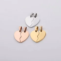 10Pairs/Lot Stainless Steel Broken Heart Charms Stitching Matching Two Halves Split Heart Charms For DIY Custom Necklace