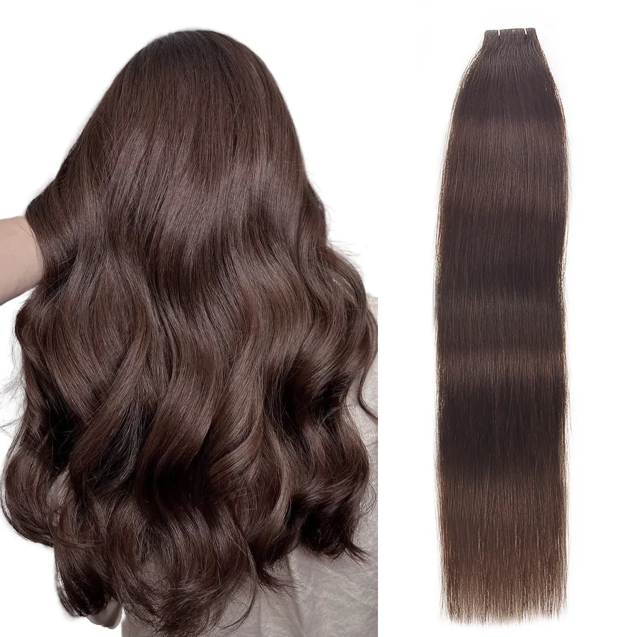 

Paruks Brown Straight Tape in Human Hair Extensions Seamless Skin Weft PU Tape Ins Hair Natural Black Blonde Real Hair 8/16PCS