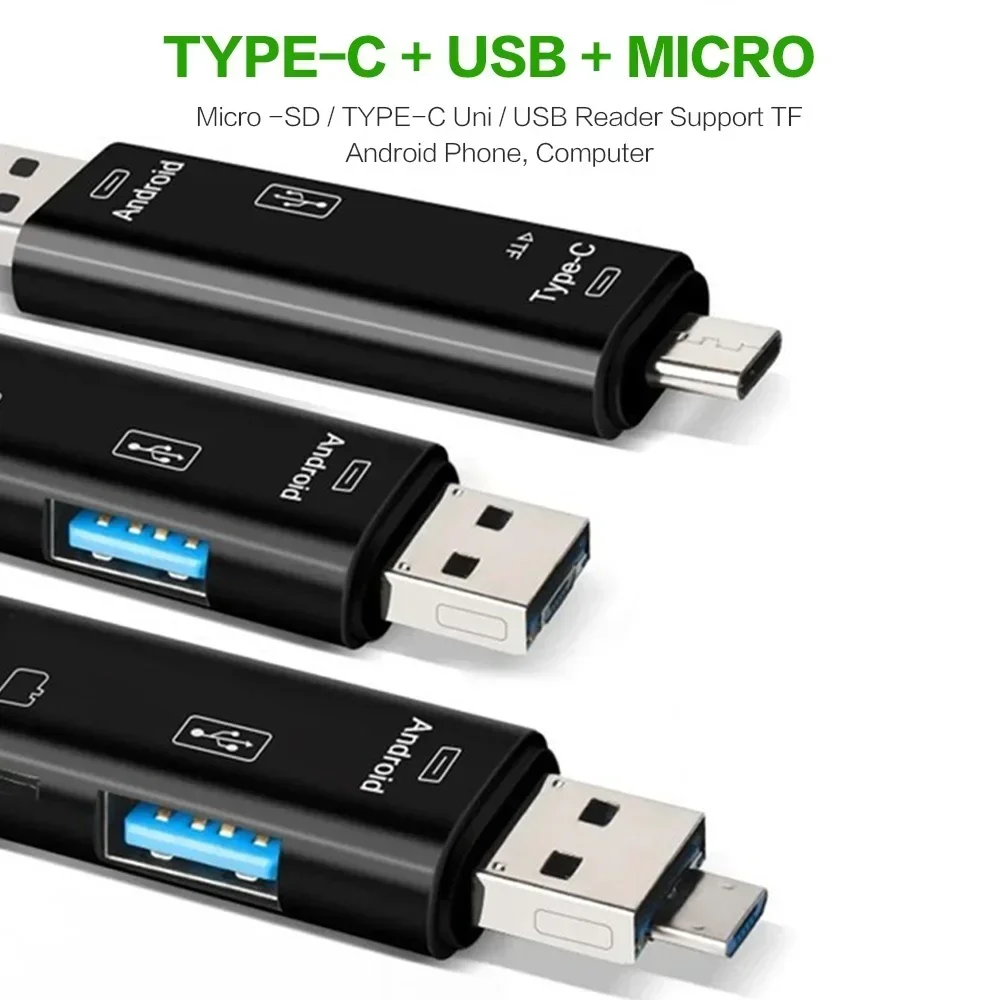 5In1 USB Type C Micro USB OTG Adapter Portable MultiFunction Memory Card Reader Expand Storage for Devices USB 2.0