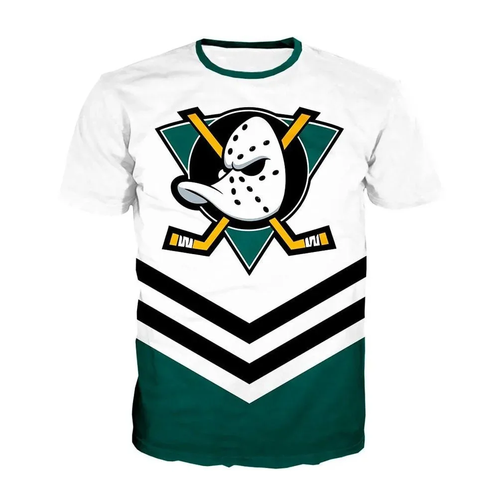 Summer New 3D Men TShirt Mighty Ducks Hockey Mask Print Top Cool Streetwear Sports Short-Sleeved Oversized Men\'s Causal Clothing