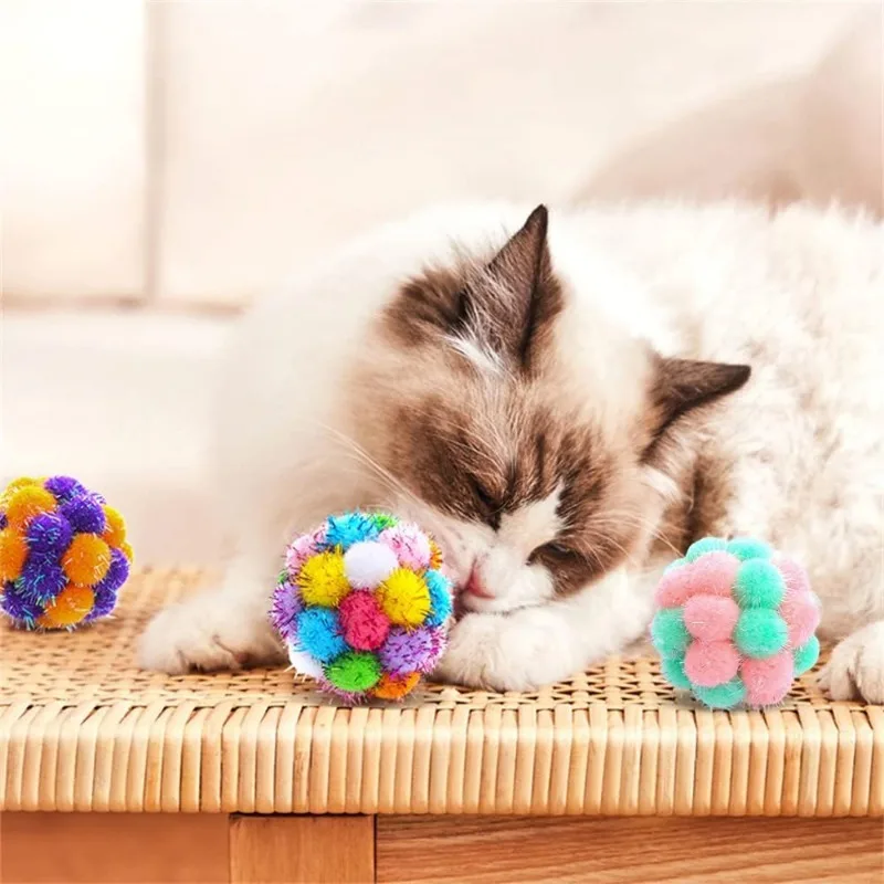 Cat Toy Colorful Plush Ball Plush Elastic Pursuit Ball Self Hi Ball Provides Interactive Pet Toy Accessories for Indoor Use