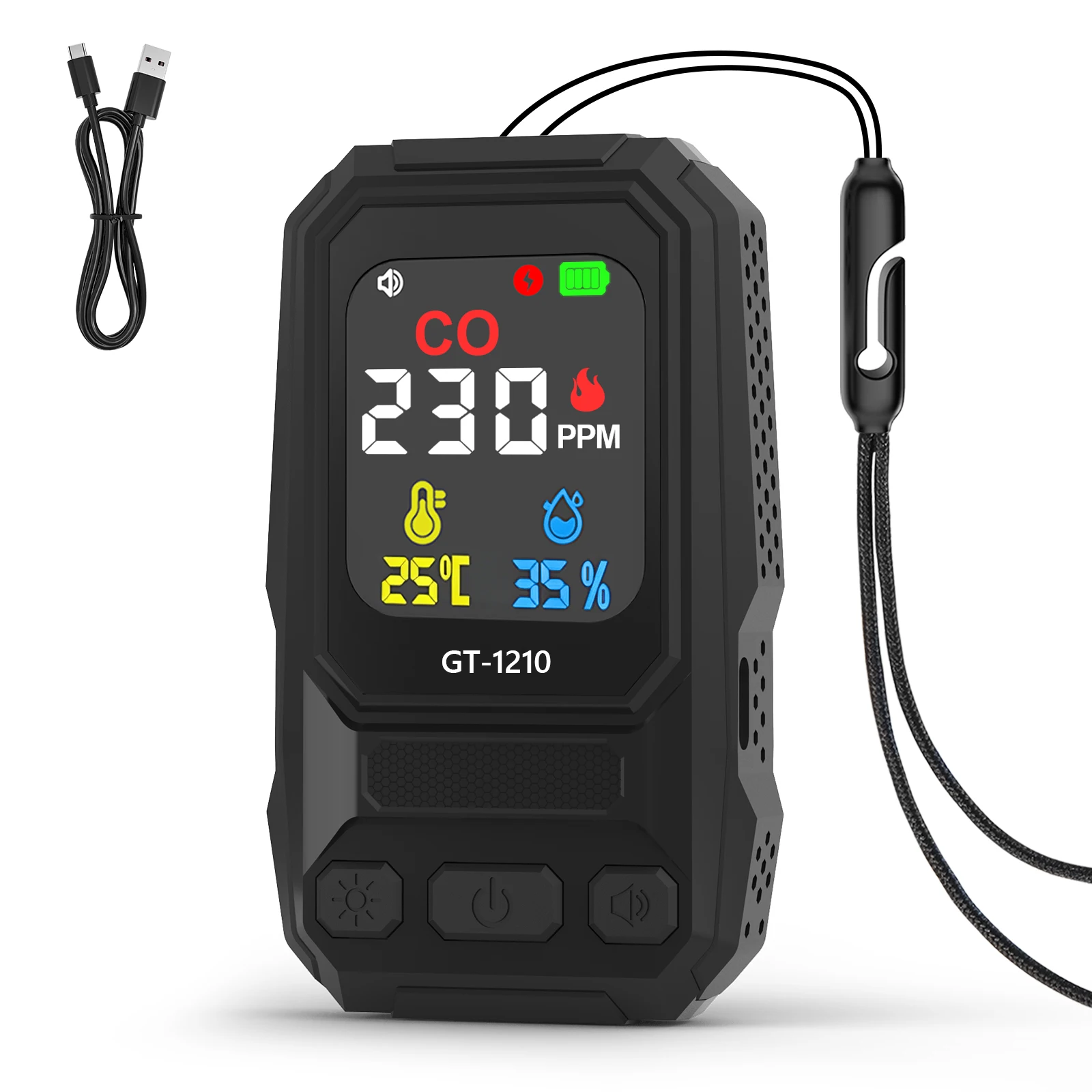 Portable 3 in 1 Carbon Monoxide CO Detector Visual Audible Alarm Temp/Humidity or Home Camping Travel
