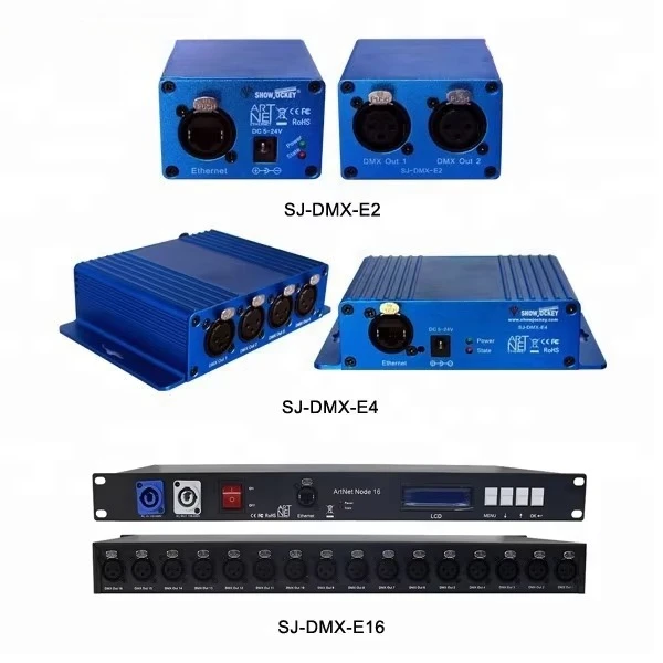 Art-Net Compatible DMX Node 16 Universe 8192 Channels Ethernet to DMX512 Interface for Stage LED Lighting