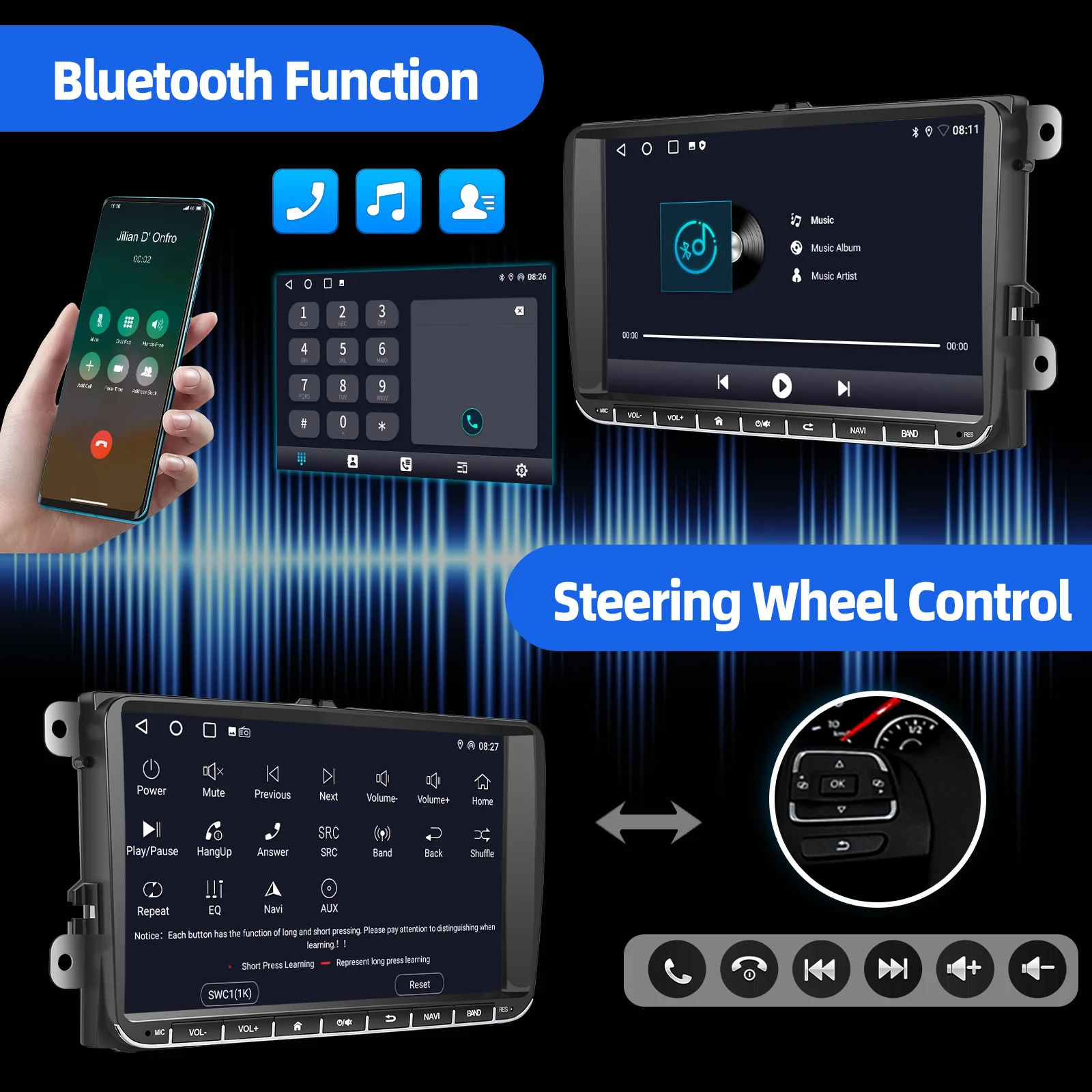 9 "أندرويد 14 4 + 64G أبل CarPlay راديو ستيريو للسيارة لشركة فولكس فاجن جولف 5 6 باسات B6 B7 بولو توران تيجوان العلبة نظام تحديد المواقع نافي واي فاي SWC FM BT #5