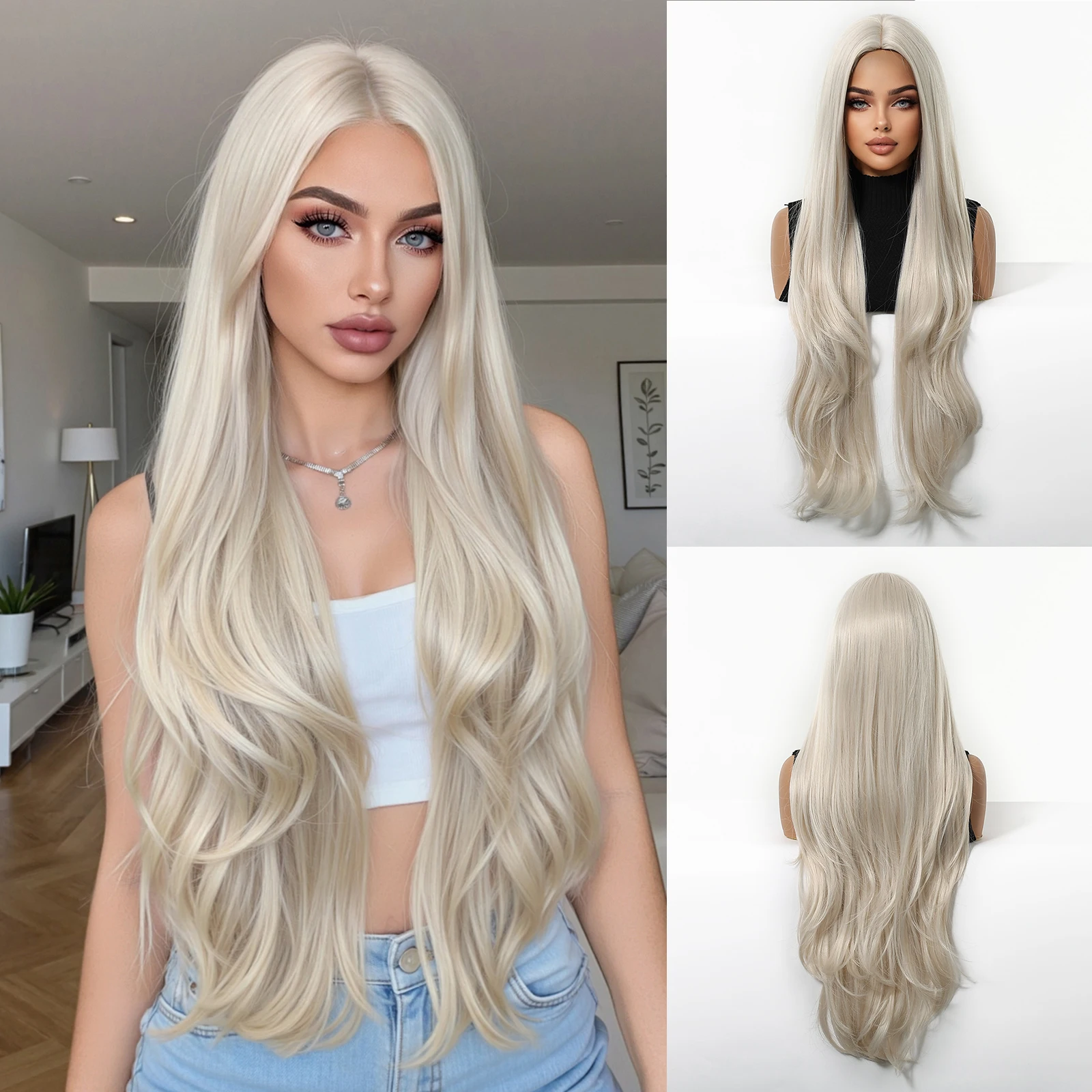 

Testar Light Blonde Long Highlights Synthetic Wig For Women With Wavy Hair Heat Resistant Fiber For Daily Use And Parties