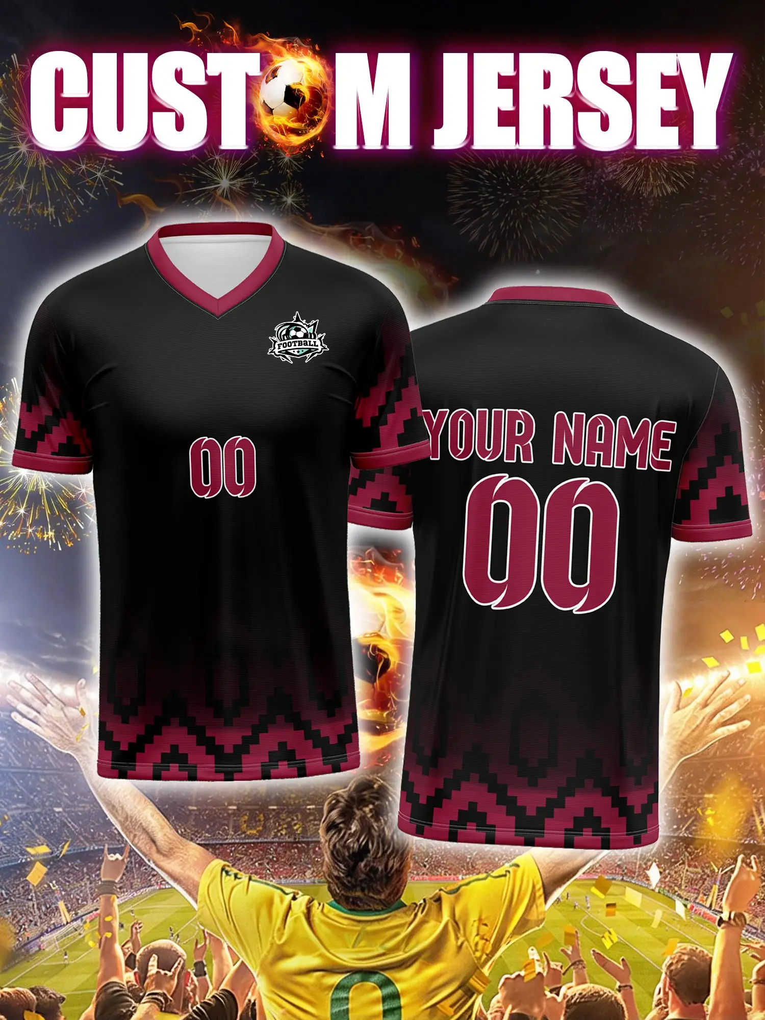 

Спортивная футболка с V-образным вырезом для взрослых и детей, с индивидуальным именем и номером, быстросохнущая, модная, с сублимационной печатью, 2026