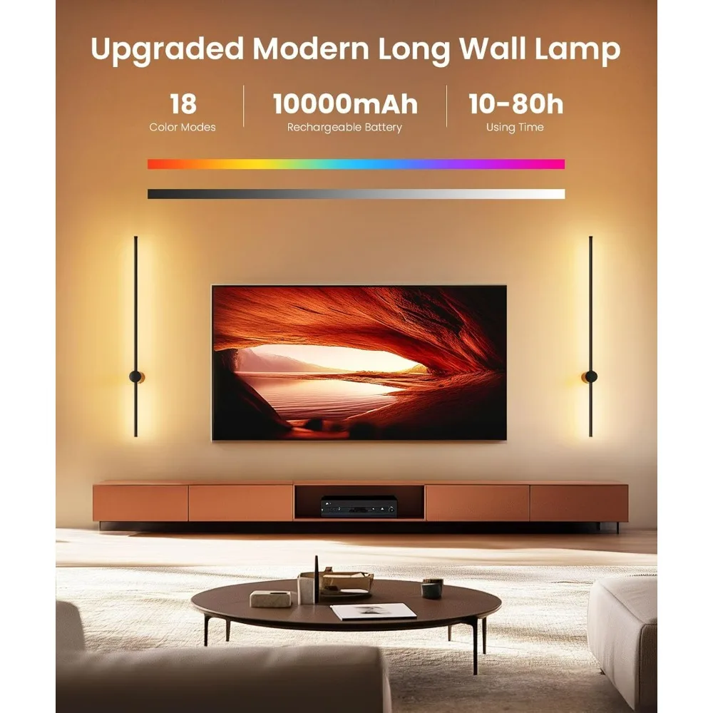 40'' Battery Operated Wall Sconce, 10000mAh Rechargeable Wireless Sconces Set of 2, Dimmable Wall  with Remote Control,