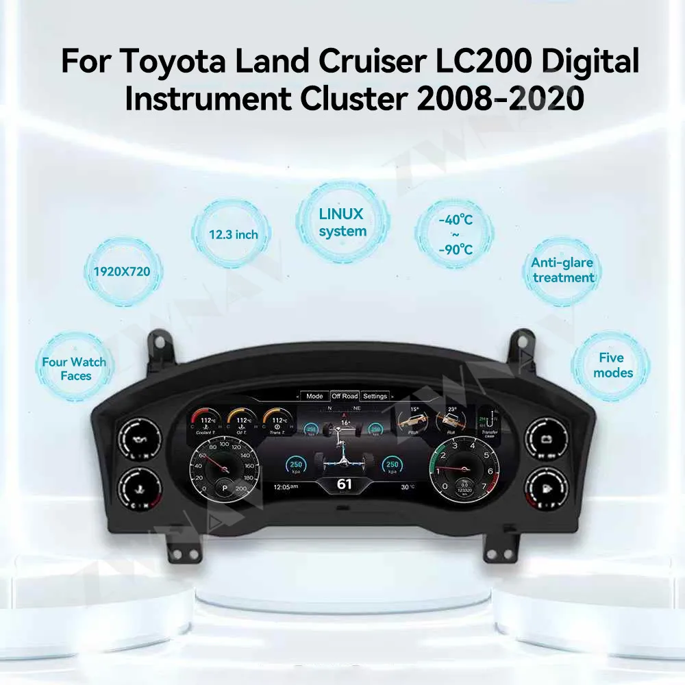 Digital Instrument Cluster For Toyota Land Cruiser LC200 2008-2020 Speedometer,Dashboard 12.3 inch full HD LCD screen Plug-play