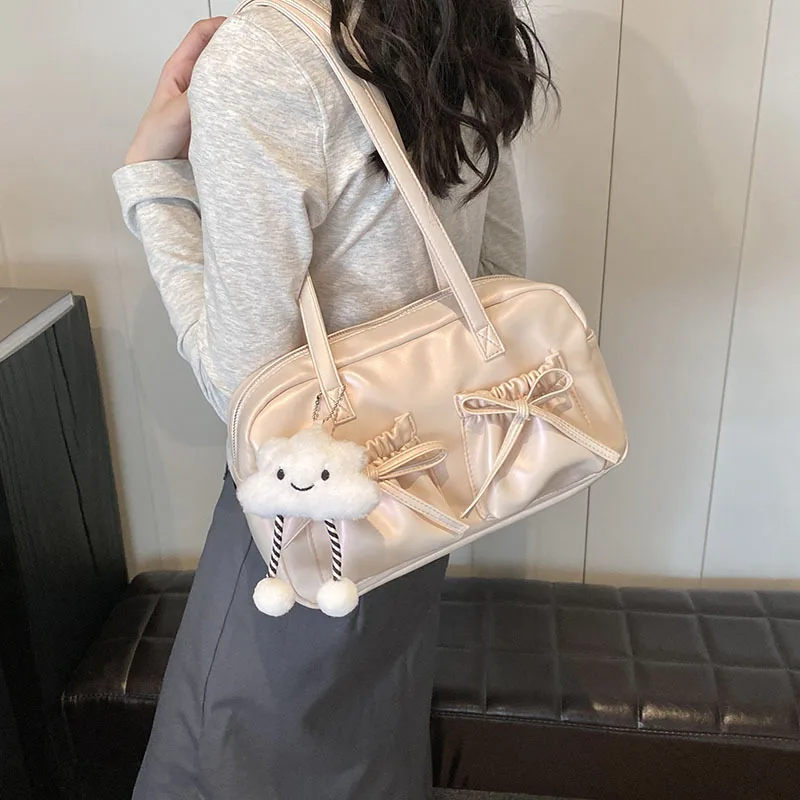 

Trendy Women's Bag 2025 New Niche Premium Sense Tote Shoulder Crossbody Bowknot Spice Underarm Bags Free One Pendant