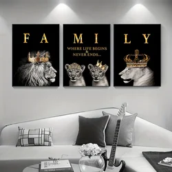 3 Pieces Modern Abstract Lion Family Inspirational Quotes Wall Art Canvas Prints for Living Room Cuadros Decor Unframed
