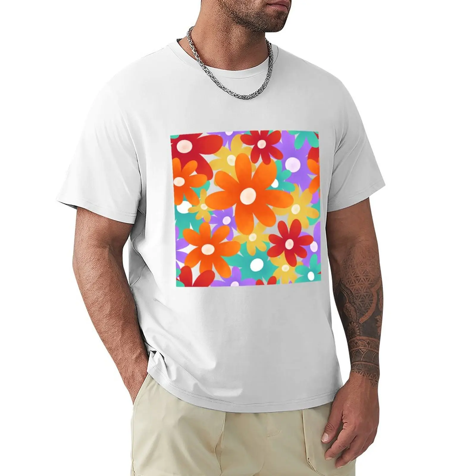 Bright Watercolour Wildflowers - Rainbow T-Shirt blanks Aesthetic clothing quick-drying plain t shirt for men