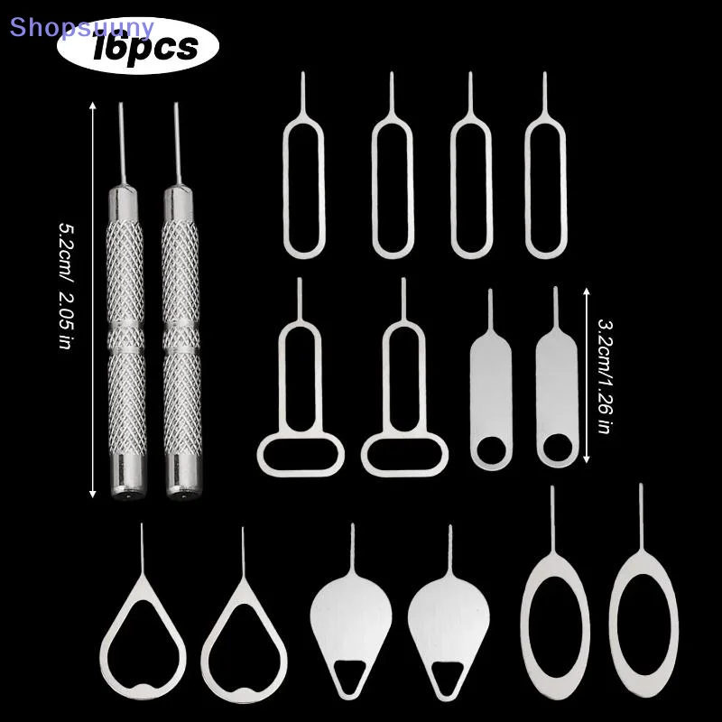 [SU]16Pcs/set Sim Card Eject Pin Needle Universal Mobile Phone Steel Ejector Pin SIM Card Tray Opener Keyring For  [SU]