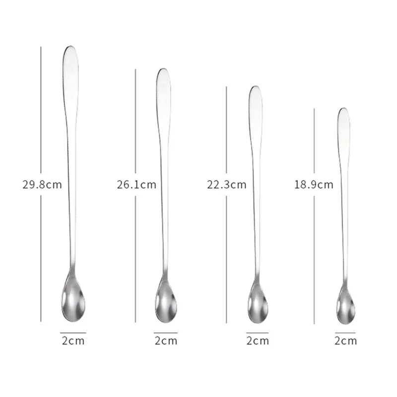 Multi-Size Long Handle Cocktail Spoon Stainless Steel Bar Bartender Coffee Drink Stirring Spoon Rod Muddlers Kitchen Barware