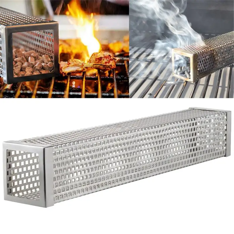 

15/30cm Square Round BBQ Grill Hot Cold Smoking Mesh Tube Smoke Generator Stainless Pellet Smoker Kitchen Accessories