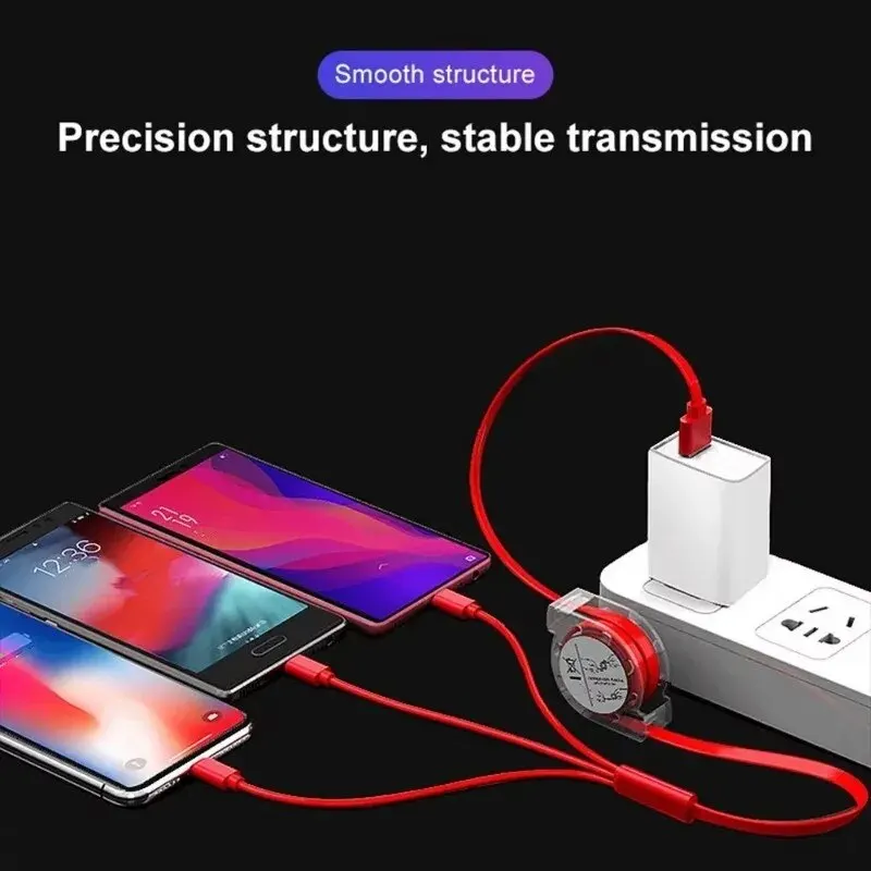 3 in 1 Retractable Data USB Cable for iPhone Charger Fast Wire Charging Cable For Android Phone Type C Xiaomi Huawei Samsung