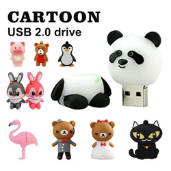 Cute Cartoon USB 2.0 Stick 128GB Animal Penguin Usb Flash Drive 64GB Piggy Pen Drive 32GB Teddy Bear Memory Stick 16GB 8GB 4GB