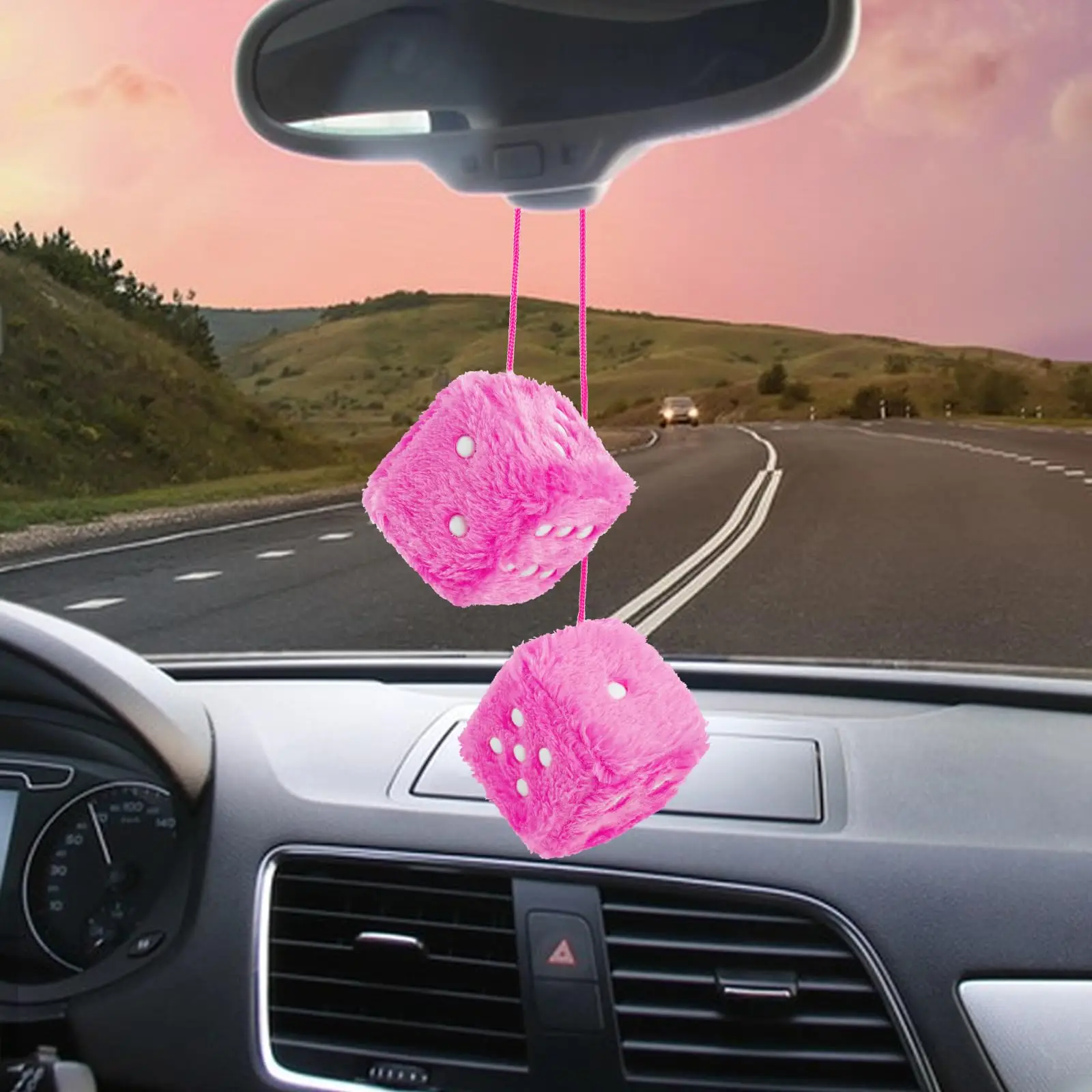Fuzzy Dice for Car Mirror Pair of 2.7” Retro Square Fuzzy Plush Dice with Dots for Hanging Car Accessories Interior Fluffy