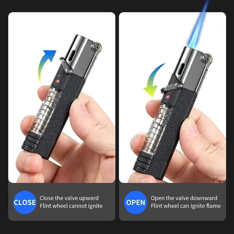 2026 Aomai Grinding Wheel Torch Windproof Butane Gass Lighter Blue Flame Visual Gas Chamber Locking Flame Men's Gift Lighter