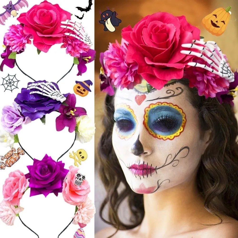 

Fashion Plastic Halloween Headband Ghost Claw Gothic Rose Flower Crown Skull Multicolor Party Headpiece Women