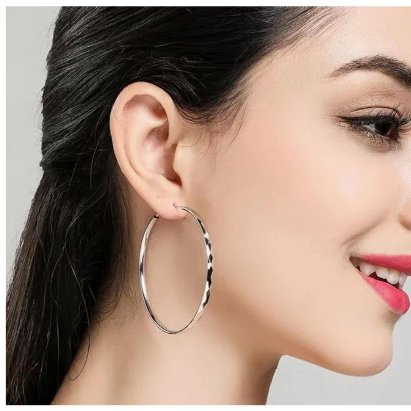 New Geometric Cartilage Hoop Earrings For Women Hypoallergenic Silver Color Trendy Glossy Big Earring Girls Jewelry Gifts