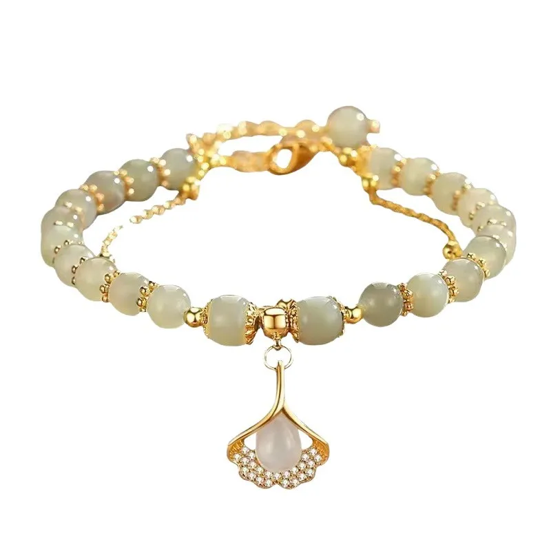 Natural Hetian Jasper Three Lifetimes Have Apricots Meet You Double Apricot Leaf Bracelet Exquisite Charm Luxury Fashion Jewelry