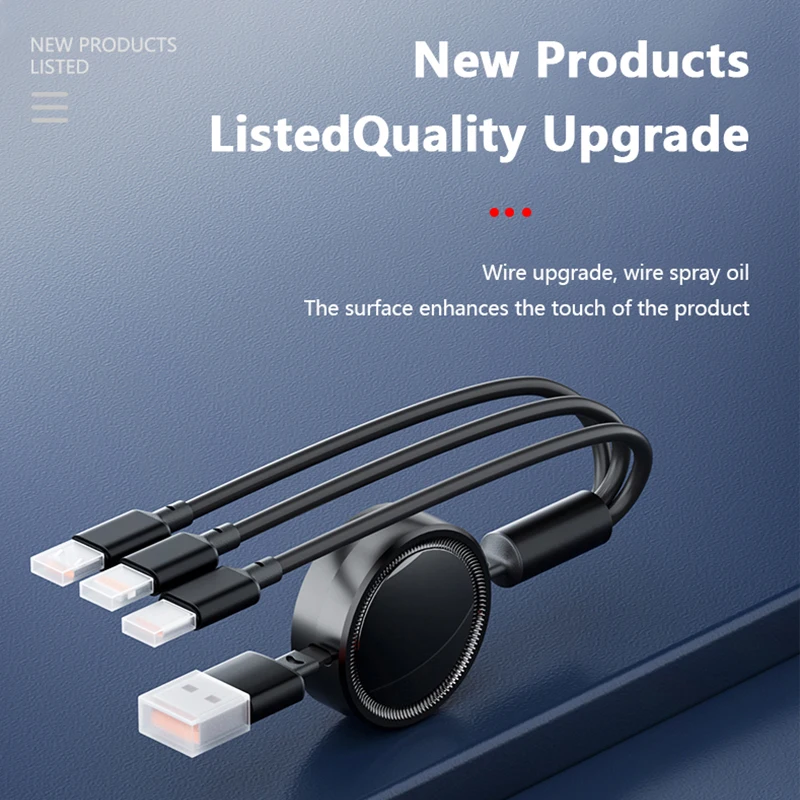 Car Phone Charging Cable 3 in 1 Retractable Fast Charge Data Cable For iPhone 16 USB Type C/Micro For Sumsung Xiaomi Huawei 120W