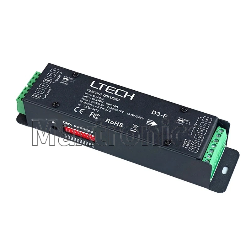 Dekoder DMX/RDM Tegangan Konstan 3/4 Saluran NEW LTECH D4-F/ D3-F DC12V 24V untuk Lampu Strip LED/Modul RGB RGBW Satu Warna