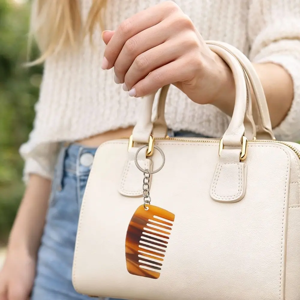New Mini Comb Keychain Comb Resin Hanging Ornament Keyring Colorful Key Pendant Bag Decoration