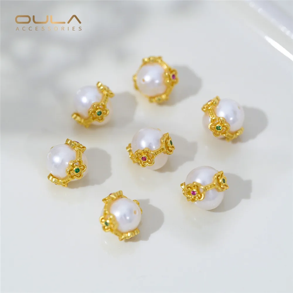 S925 Sterling Silver Plated 24K Gold Inlaid with Natural Pearls Gourd Beaded Pendant Handcrafted Beaded Diy Jewelry Accessory