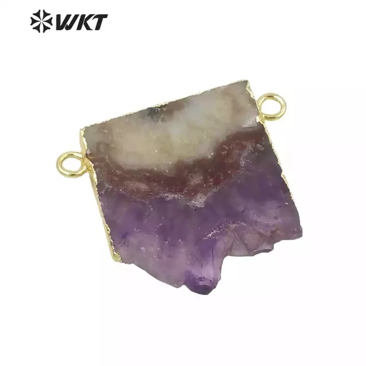 

WT-P215 Hot sales!! Beautiful slice purple stone Stalactite Slice with 24k Gold Electroplated Pendant Necklace option