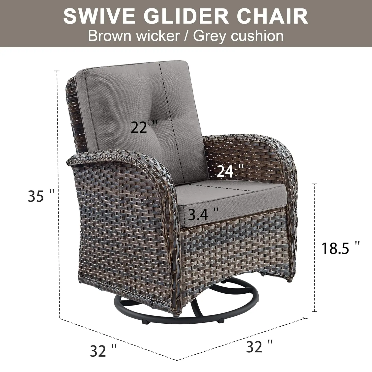 2-in-1 Outdoor Swivel Rocker Glider Chair With Thick Cushion, Wicker Patio Seating For Porch Garden, 300 Lb Capacity, Customized