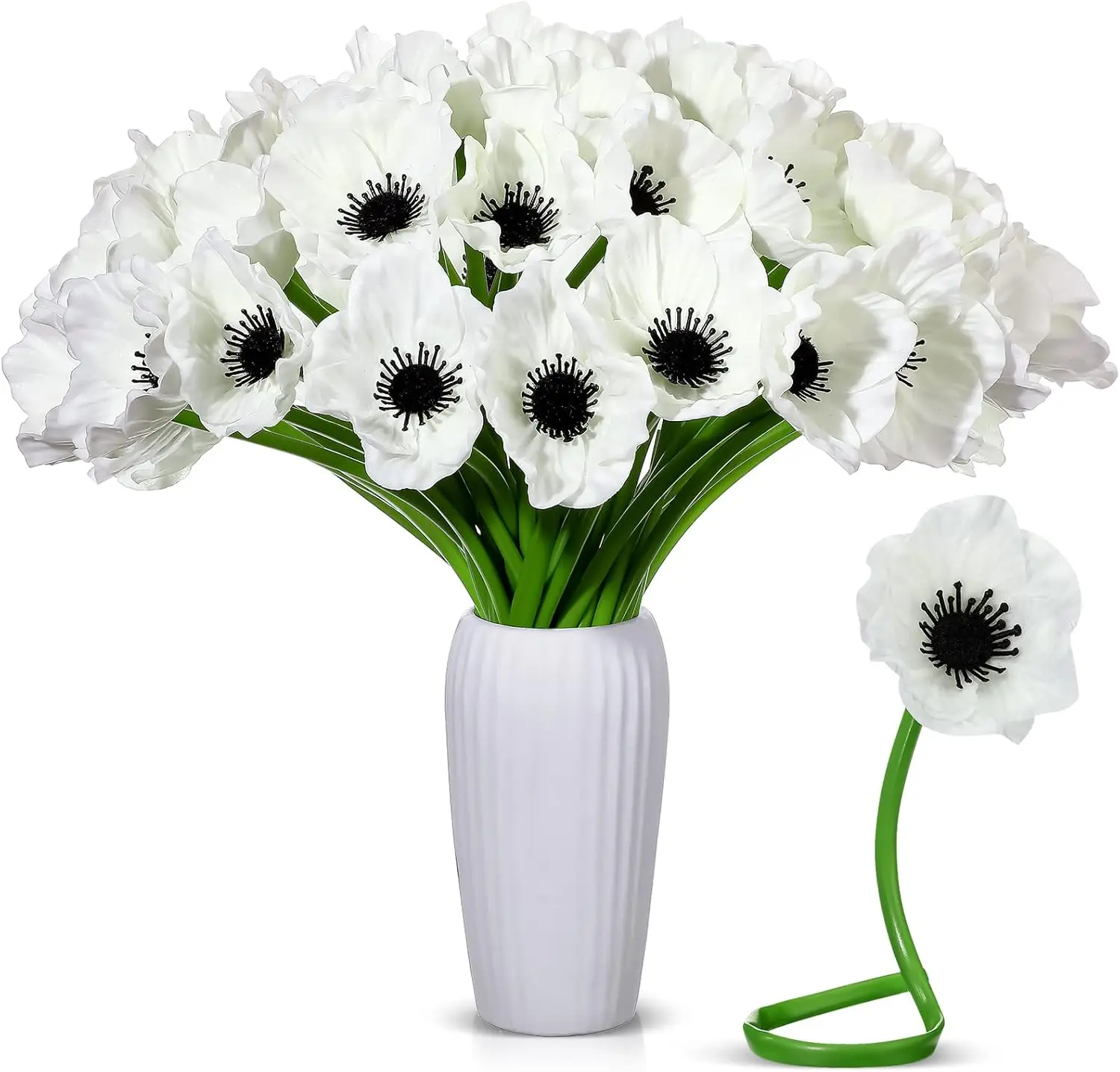 

42 Pcs Artificial Poppy Flowers Bulk PU Silk Poppy Flowers 11 Inch Anemone Stems Artificial Floral Table Centerpiece Dec