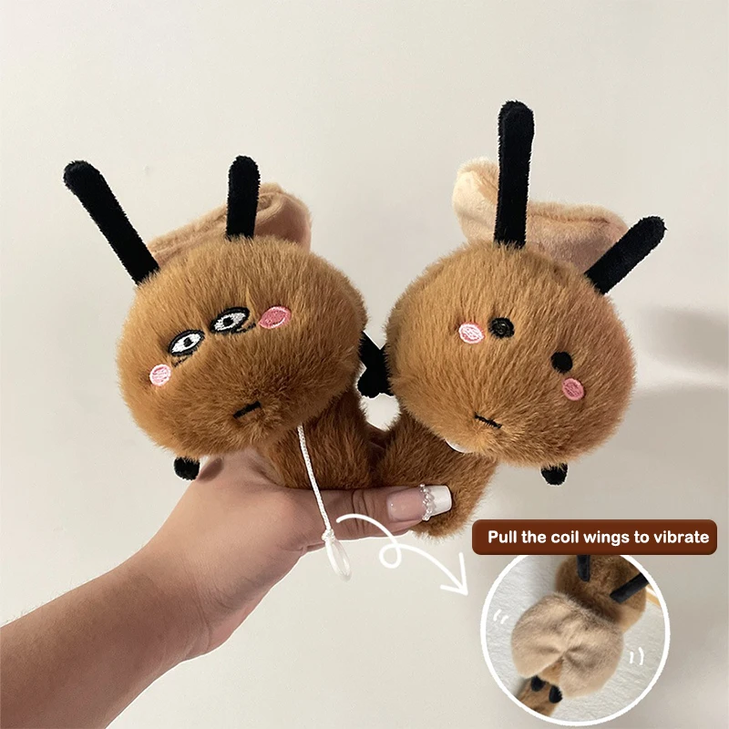 Cute Cockroach Plush Doll Clap Circle Toy Cartoon Plush Bracelet Stuffed Slap Snap Wristband Toy Funny Hand Ring Party Gifts