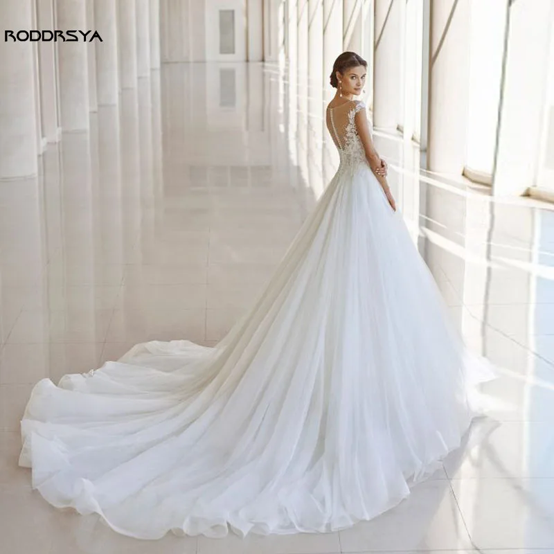 RODDRSYA Elegant A-Line Wedding Dresses brautkleider 2024 Cap Sleeves Lace Applique Bridal Gowns Tulle Illusion Back O Neck