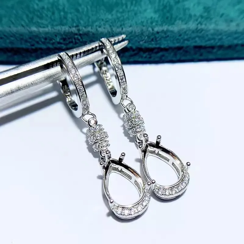 

MeiBaPJ 7mm*9mm Water Drop Stone DIY 925 Silver Empty Holder Fashion Drop Earrings Fine Charm Party Jewelry for Women
