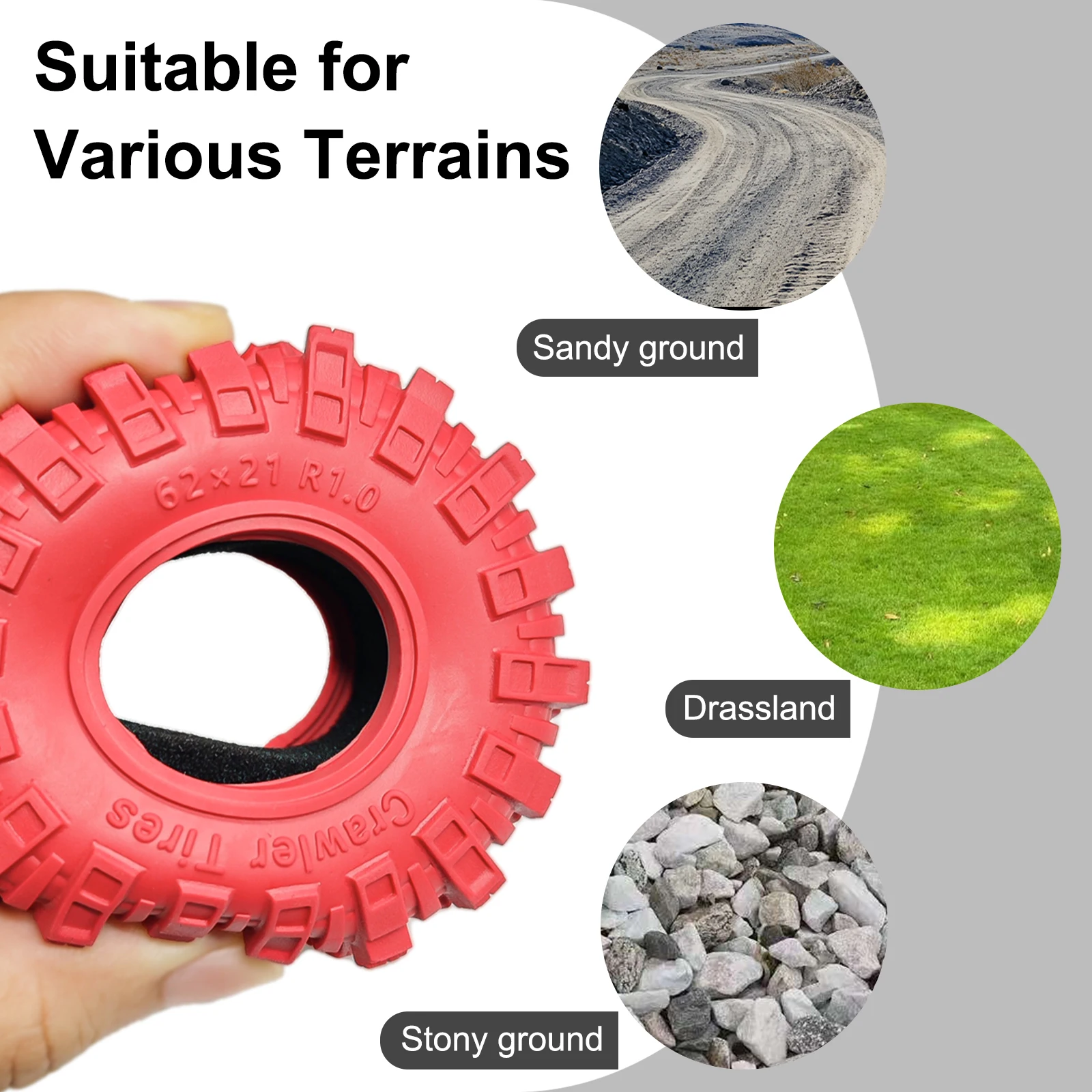 HFLRC 4PCS 1.0 Inch Super Soft Sticky Rubber Crawler Tires Foam Insert for MN82S TRX4M SCX24 FCX24 1/18 1/24 RC
