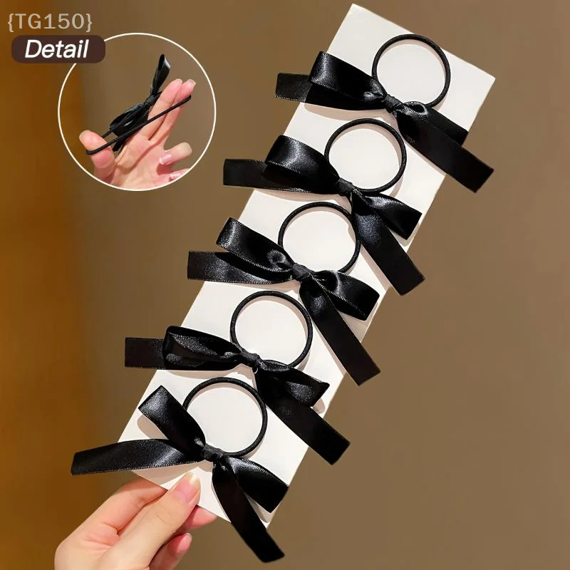 5 pezzi moda fiocco nero elastici per capelli coda di cavallo fasce elastiche per capelli scrunchies per donne ragazze accessori per capelli festa