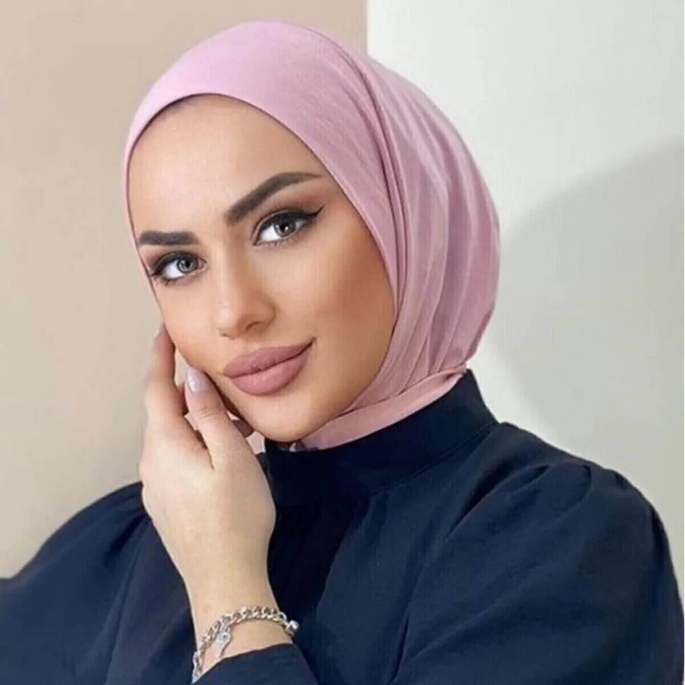 Simple Snap Fastener Ramadan Hijab Soft Breathable Women's Under Cap Elastic Adjustable Headwrap Outdoor