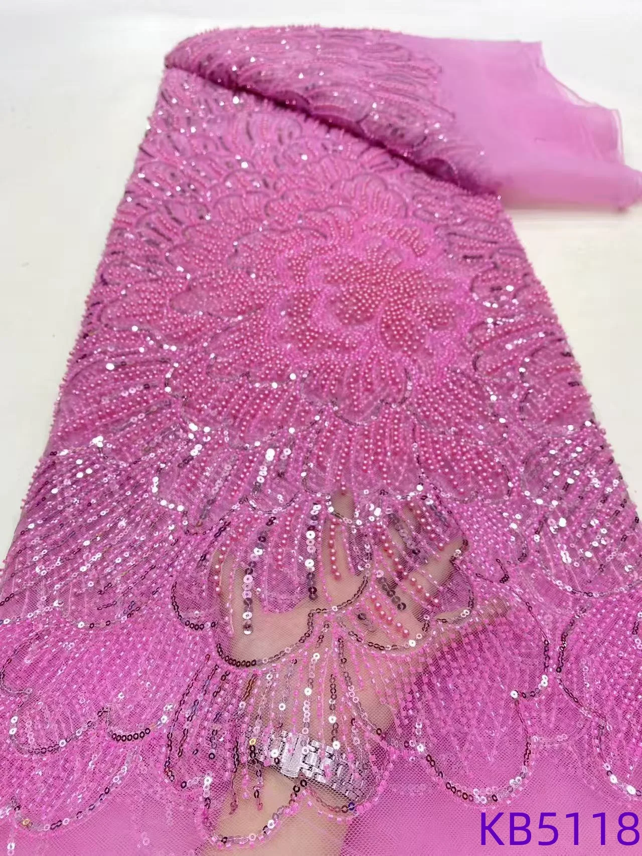 Lantejoulas tule renda malha francesa tecido de renda africana 5 metros alta qualidade 2025 azul real tecido renda frisada para costura kb5121