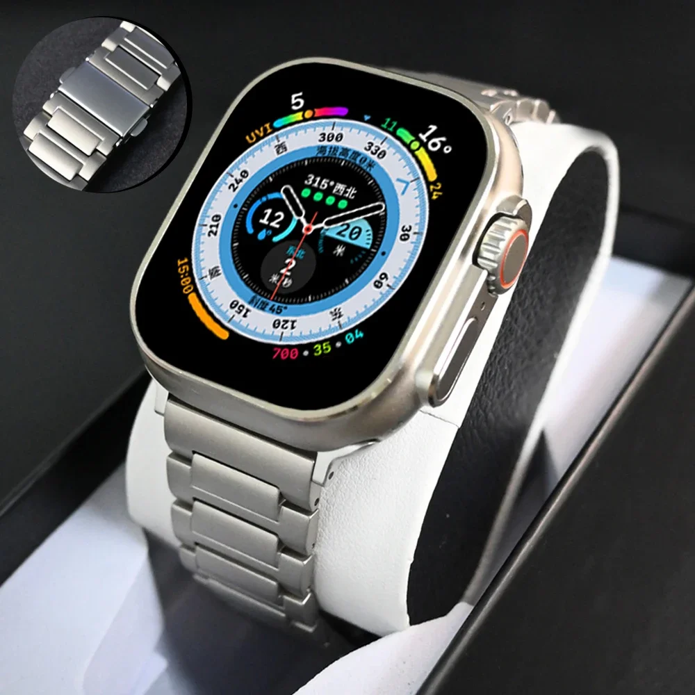 

Роскошный титановый браслет для Apple Watch Ultra 2 49 мм, ремешок 45 мм 44 42 мм, деловой ремешок для iWatch серии 9 8 7 6 SE 5 4 40 41 мм