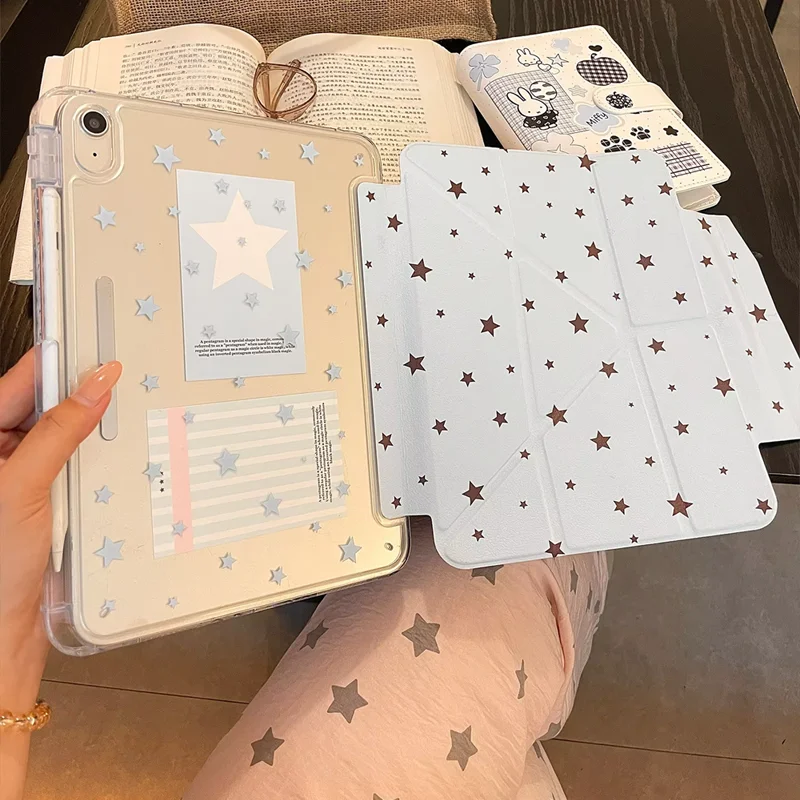 Simple Brown Star Retro Sweet Pink Tablet Case For iPad Pro 13 11th A16 12.9