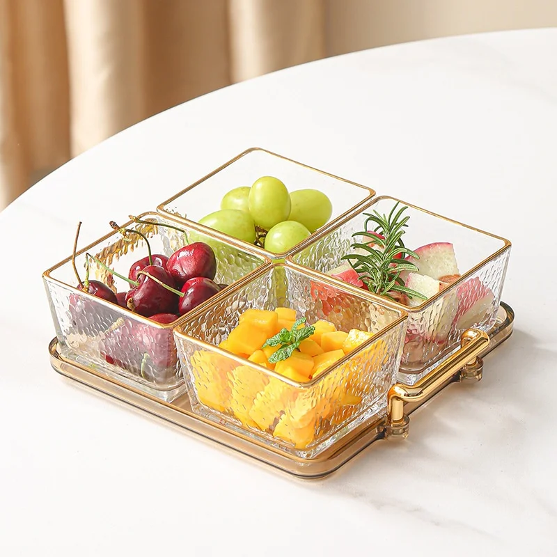 3/4pcs Light Luxury Style Glass Storage Box and Tray Capable of Accommodating Fruit Nut Snack Jewelry Home Storage Containers