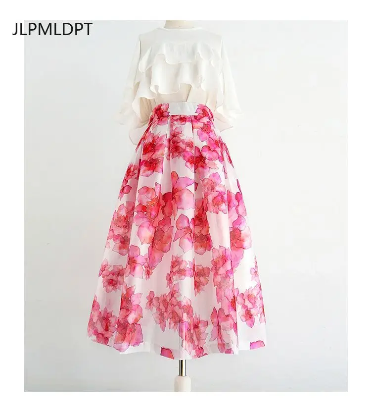 Skirt design 2025 summer new temperament printing high waist thin high-end  pleated skirt harajuku clothes