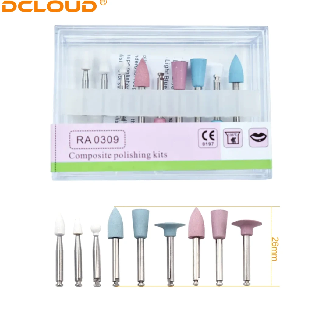 9Pcs Dental Composite Polishing For Low Speed Handpiece Teeth Polisher RA0309 Contra Angle Ceramic Silicone Rubber Grinding Set