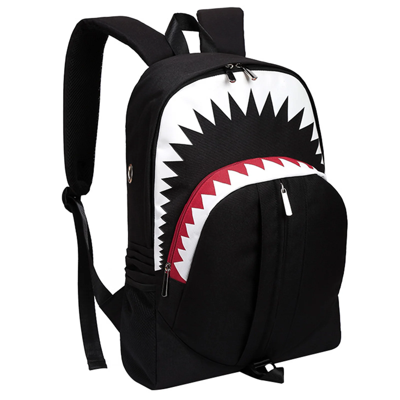 Fashion Men Backpack Shark Mouth Pattern Design Casual Shopping Multifunctional Bags for Street Travel Trip Knapsacks